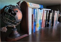 K - MIXED LOT OF BOOKS & GLOBE BOOKENDS (K8)