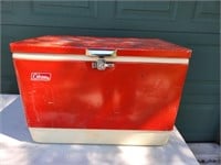 Vintage Coleman red metal cooler
