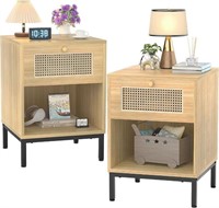 Set of 2 Rattan Nightstand Bedside Tables
