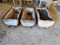 3 custom-made wooden half barrel shaped planters,