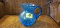 Crackle blue glass pitcher