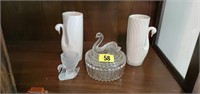 Swan glassware, vases, powder box, toothpick