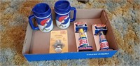 Pepsi collectibles, mugs, opener, bottles