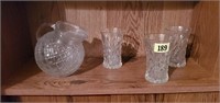 Crystal beverage pitcher, glasses (3)