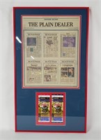 Framed '95 Indians World Series Tickets, Newspaper