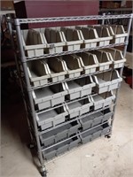 36"×14"×56" wire rolling shelf with bins