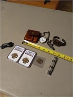 Pocket watch & NGC graded coins