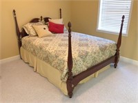Queen 4-poster bed, box springs, mattress &