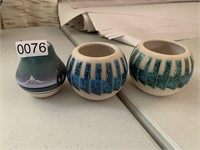3 Small Handmade Pottery (living room)