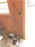 3) rods & reels, crappie poles & misc. fishing
