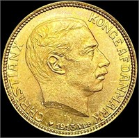 1913 Denmark .1296oz Gold 10 Kroner UNCIRCULATED
