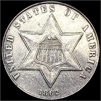 1862 Silver Three Cent CLOSELY UNCIRCULATED