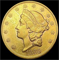 1869 $20 Gold Double Eagle LIGHTLY CIRCULATED