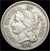 1871 Nickel Three Cent CLOSELY UNCIRCULATED