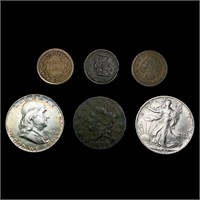 (6) Varied US Coinage (1816, 1863, 1864, 1941-S,