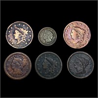 (6) Varied US Cents (1831, 1837, 1838, 1851,