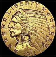 1911 $5 Gold Half Eagle NEARLY UNCIRCULATED