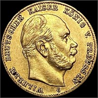 1874 Prussia German States .1152oz Gold 10 Mark UN