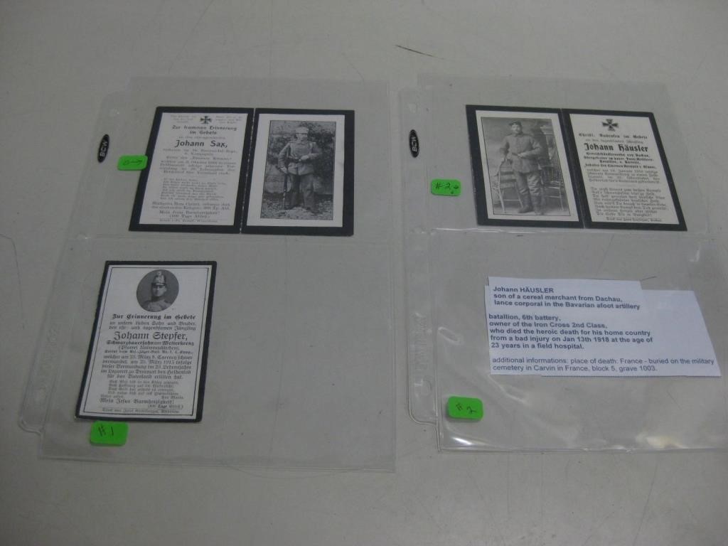Three WWI WWII German Military Death Cards
