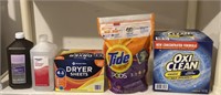 Tide pods, oxi clean, dryer sheets, alcohol,