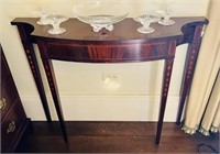 Narrow console hall table with 6 inlaid bell