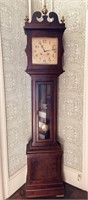Antique walnut grandfather clock, with three