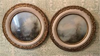 Pair matched antique framed original oil pastel