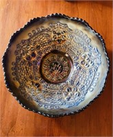 Antique depression glass bowl, iridescent cobalt