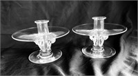 2 Steuben crystal glass candlesticks , matched