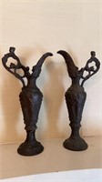 Pair antique metal ewer urn vases  or lamp bases ,