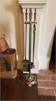 Vintage brass fireplace tools, includes shovel,