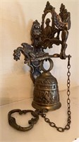 Antique brass pull bell , fancy detailed brass