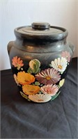 Two handle bean pot with lid, painted black with
