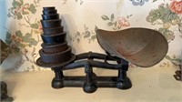 Antique cast iron weight scale complete with