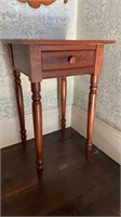 Antique small side table , one drawer with burl