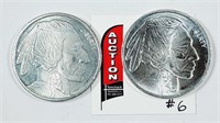 2  One troy ounce .999 silver "Buffalo" rounds