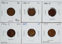 Group of 6  Lincoln "Wheat" Cents   AG-XF