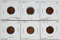 Group of 6  Lincoln "Wheat" Cents   VG-VF