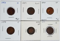 Group of 6 Indian Head Cents   G-XF