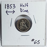 1853 w/arrows  Seated Half Dime   VG-details  dent