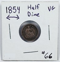 1854 w/arrows  Seated Half Dime   VG