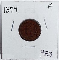 1874  Indian Head Cent   F