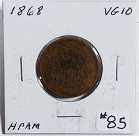 1868  Two cent Piece   VG-10