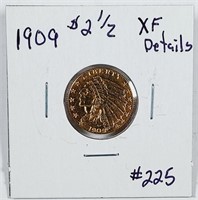 1909  $2 1/2 Gold Indian   XF-details  cleaned