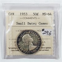 1953  Small date  Canada  50 Cents  ICCS MS-64