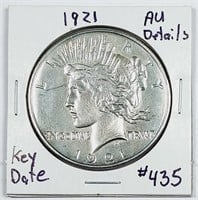 1921  Peace Dollar   AU-details  cleaned  Key date