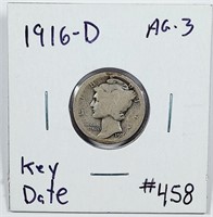 1916-D  Mercury Dime   AG-3  Key date