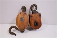 LOT OF 2 SMALL WOOD BARN PULLEYS