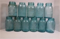 LOT OF 11 BLUE BALL JARS