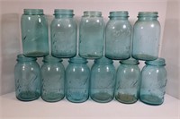 LOT OF 11 BLUE BALL JARS